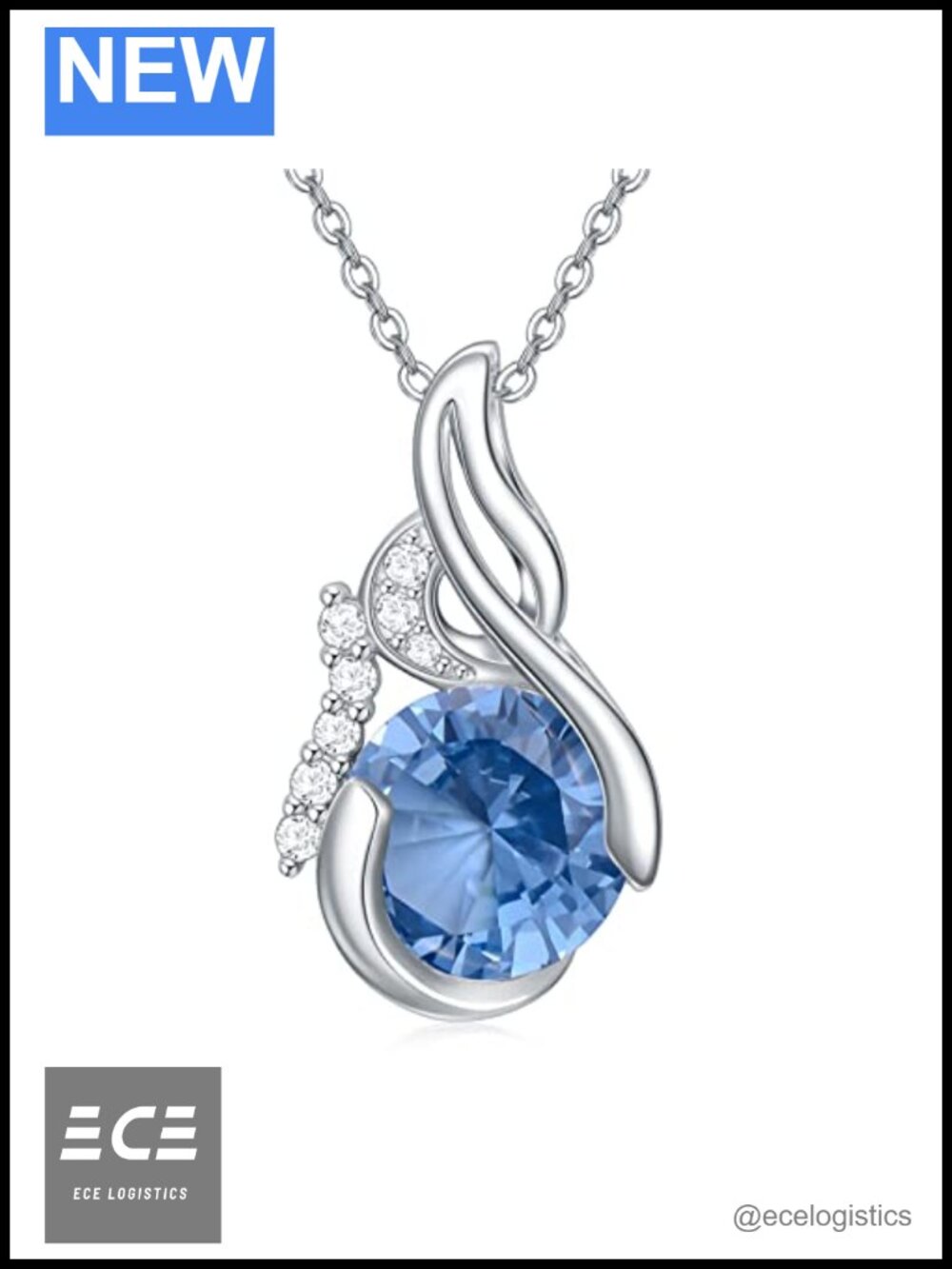 Sterling Silver Blue Topaz December Birthstone Pendant Necklace 18in